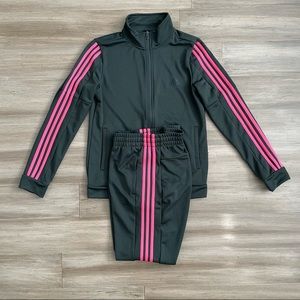 Adidas Track Suit Set, Jacket & Pants, Dark Green/ Pink, M
